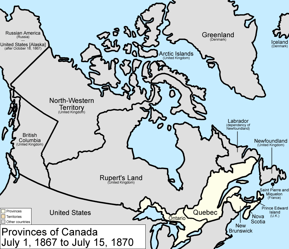 A simple map shows the land claims in Northern North America of 1867-70