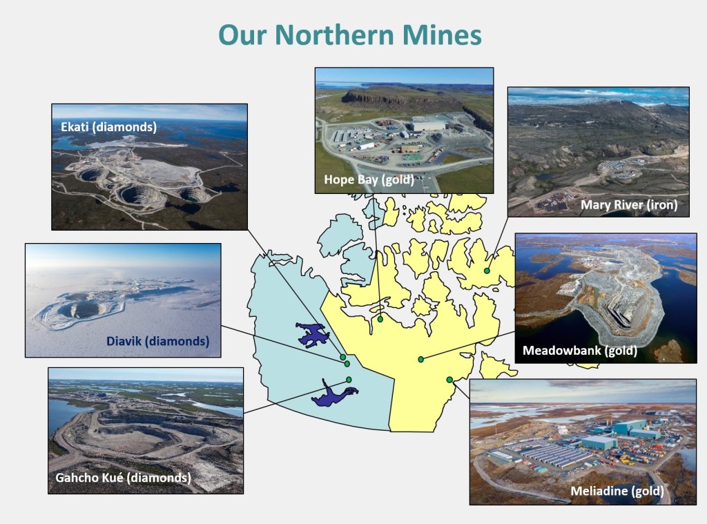 A display of "Our Northern Mines", including a map and photos from each mine. 
